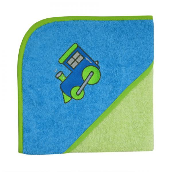 Baby Kapuzen-Badetuch und Waschhandschuh  mit Lok  ozean- Stickerei , -im Geschenkkarton